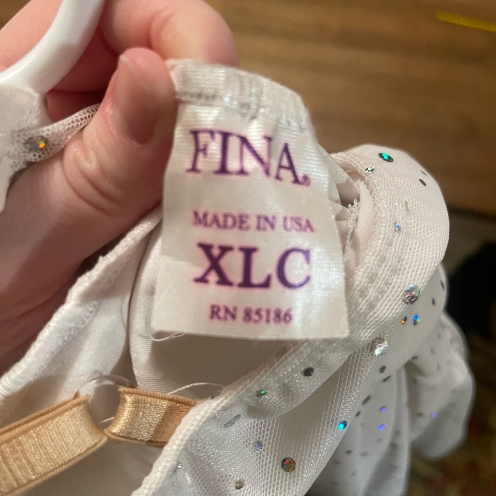 FINA White Lyrical Dance Costume XL Child Sparkle Halter Ballet Contemporary - Picture 5 of 5